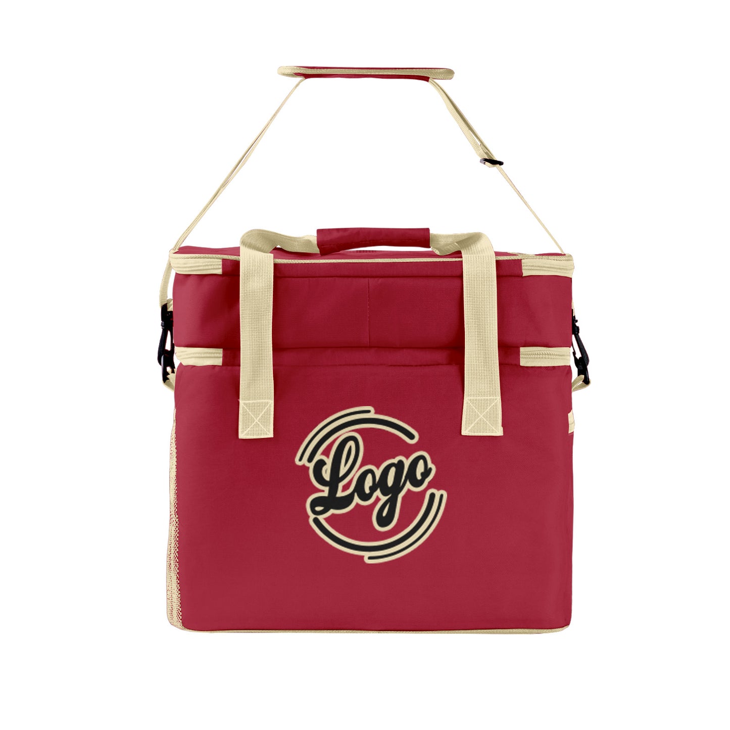 Maßgeschickerte Rot Creme vollflächig bedruckte isolierte Kühltasche mit Doppelwand Wasserdichte 600D Oxford Picknick-Tragetasche für Teamevents & Outdoor-Grillen