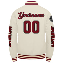 Maßgeschneiderte Crimson Creme Letterman Varsity Jacket Individuelle Stickerei Druck nach Ihrem Wunsch