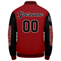 Maßgeschneiderte Rot Schwarz Letterman Varsity Jacket Individuelle Stickerei Druck nach Ihrem Wunsch