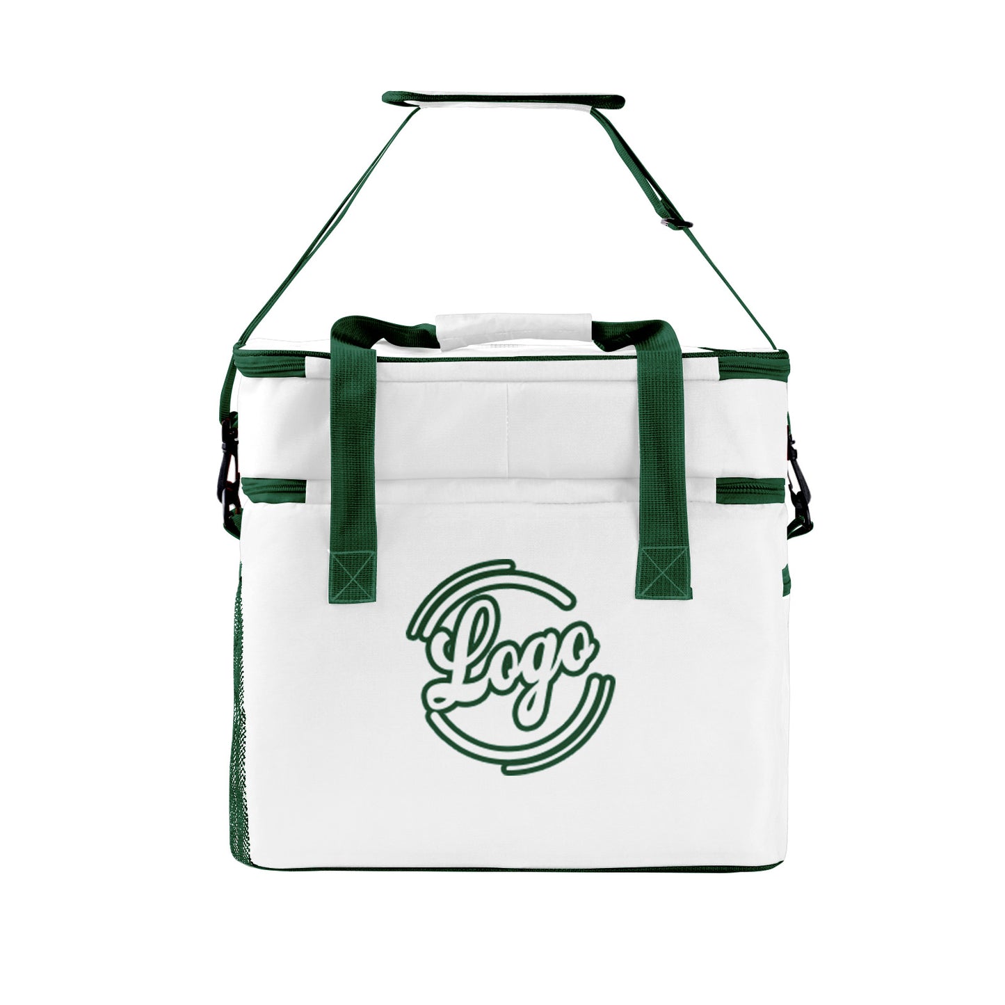 Maßgeschickerte Weiß Dunkelgrün vollflächig bedruckte isolierte Kühltasche mit Doppelwand Wasserdichte 600D Oxford Picknick-Tragetasche für Teamevents & Outdoor-Grillen