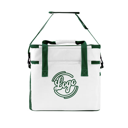 Maßgeschickerte Weiß Dunkelgrün vollflächig bedruckte isolierte Kühltasche mit Doppelwand Wasserdichte 600D Oxford Picknick-Tragetasche für Teamevents & Outdoor-Grillen