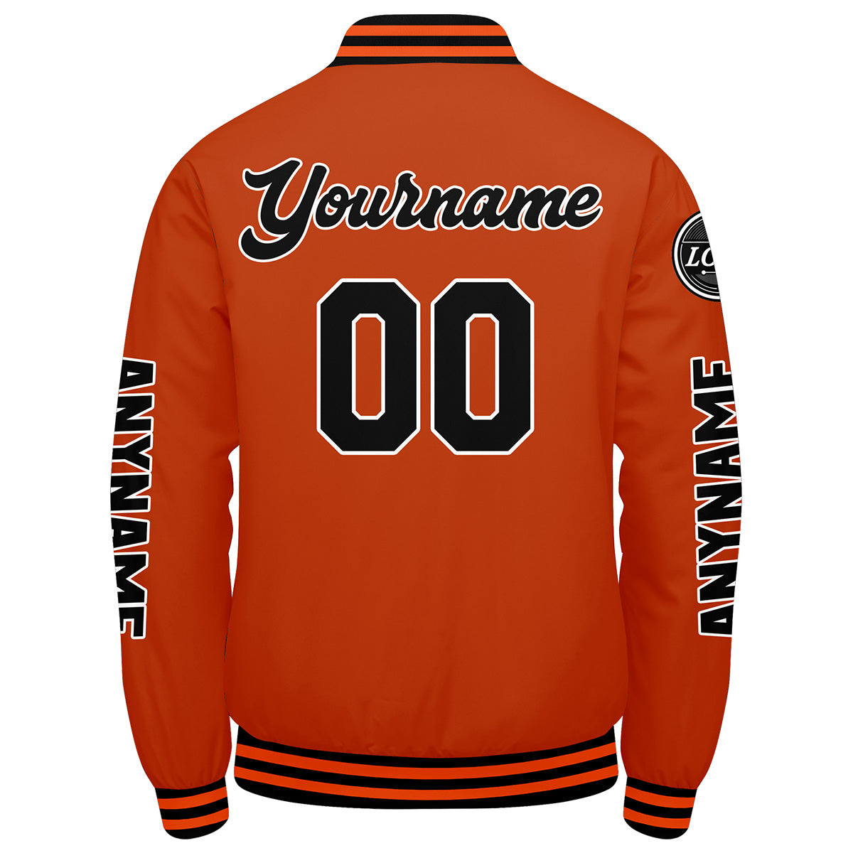 Maßgeschneiderte Schwarz Orange Letterman Varsity Jacket Individuelle Stickerei Druck nach Ihrem Wunsch