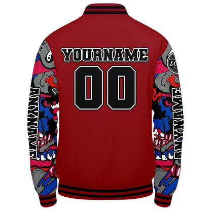 Maßgeschneiderte Rot Letterman Varsity Jacket Individuelle Stickerei Druck nach Ihrem Wunsch