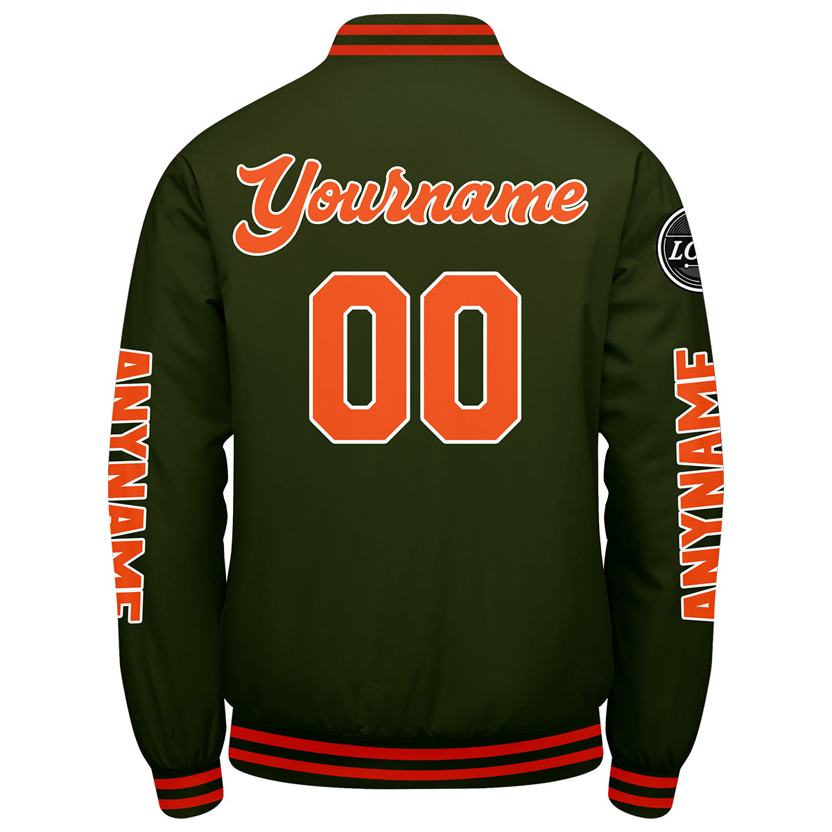 Maßgeschneiderte Olivengrün Orange Letterman Varsity Jacket Individuelle Stickerei Druck nach Ihrem Wunsch