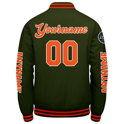 Maßgeschneiderte Olivengrün Orange Letterman Varsity Jacket Individuelle Stickerei Druck nach Ihrem Wunsch