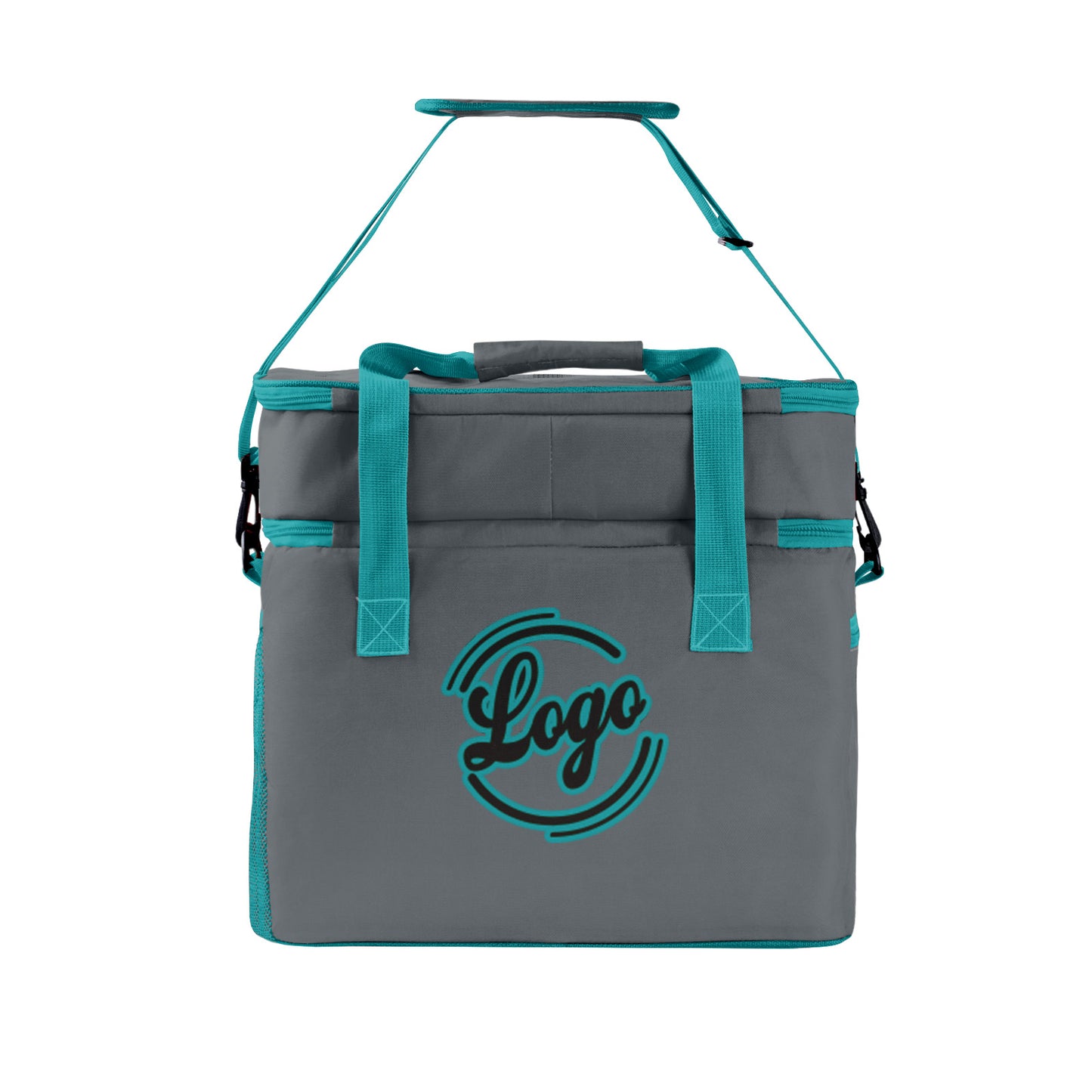 Maßgeschickerte Grau Cyan vollflächig bedruckte isolierte Kühltasche mit Doppelwand Wasserdichte 600D Oxford Picknick-Tragetasche für Teamevents & Outdoor-Grillen