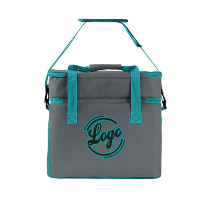 Maßgeschickerte Grau Cyan vollflächig bedruckte isolierte Kühltasche mit Doppelwand Wasserdichte 600D Oxford Picknick-Tragetasche für Teamevents & Outdoor-Grillen