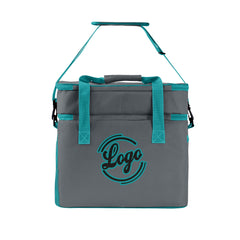 Maßgeschickerte Grau Cyan vollflächig bedruckte isolierte Kühltasche mit Doppelwand Wasserdichte 600D Oxford Picknick-Tragetasche für Teamevents & Outdoor-Grillen