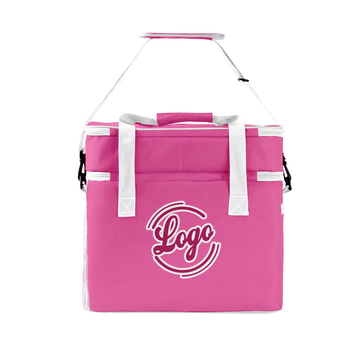 Maßgeschickerte Rosa Weiß vollflächig bedruckte isolierte Kühltasche mit Doppelwand Wasserdichte 600D Oxford Picknick-Tragetasche für Teamevents & Outdoor-Grillen