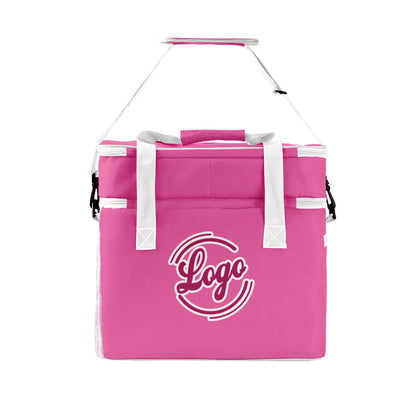 Maßgeschickerte Rosa Weiß vollflächig bedruckte isolierte Kühltasche mit Doppelwand Wasserdichte 600D Oxford Picknick-Tragetasche für Teamevents & Outdoor-Grillen