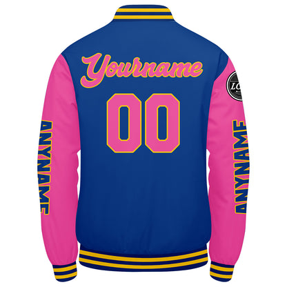 Maßgeschneiderte Königlich Rosa Letterman Varsity Jacket Individuelle Stickerei Druck nach Ihrem Wunsch