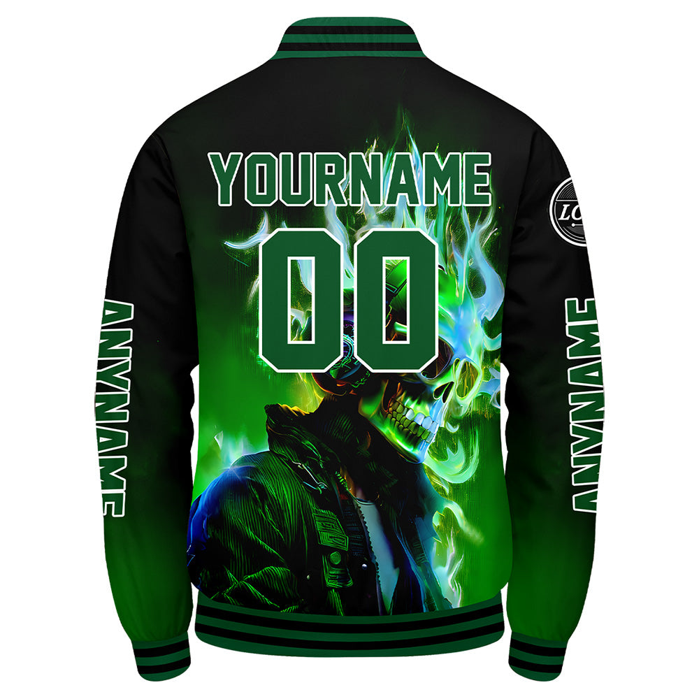 Maßgeschneiderte Schwarz Grün Letterman Varsity Jacket Individuelle Stickerei Druck nach Ihrem Wunsch