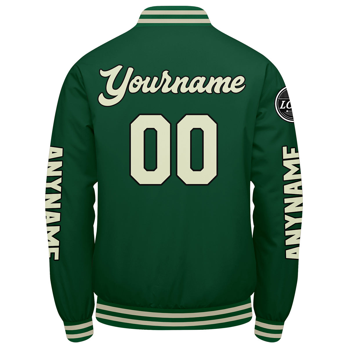 Maßgeschneiderte Grüne Creme Letterman Varsity Jacket Individuelle Stickerei Druck nach Ihrem Wunsch