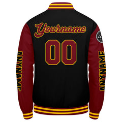 Maßgeschneiderte Crimson Schwarz Gelb Letterman Varsity Jacket Individuelle Stickerei Druck nach Ihrem Wunsch