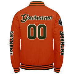 Maßgeschneiderte Olivengrün Orange Letterman Varsity Jacket Individuelle Stickerei Druck nach Ihrem Wunsch