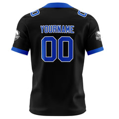 Benutzerdefinierte Schwarz Blau Fußball Trikots Personalisierter Name Nummer Logo