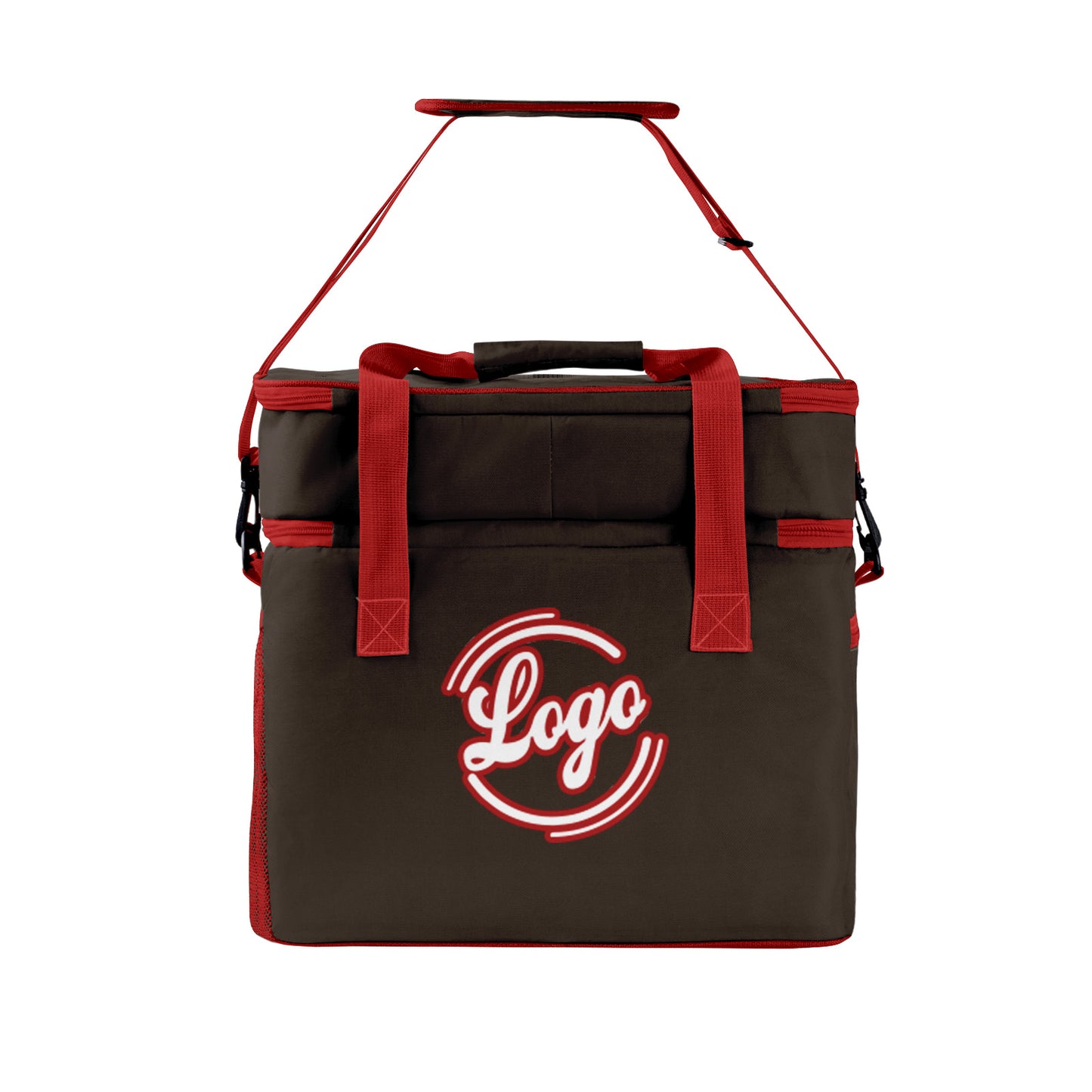 Maßgeschickerte Braun Rot vollflächig bedruckte isolierte Kühltasche mit Doppelwand Wasserdichte 600D Oxford Picknick-Tragetasche für Teamevents & Outdoor-Grillen