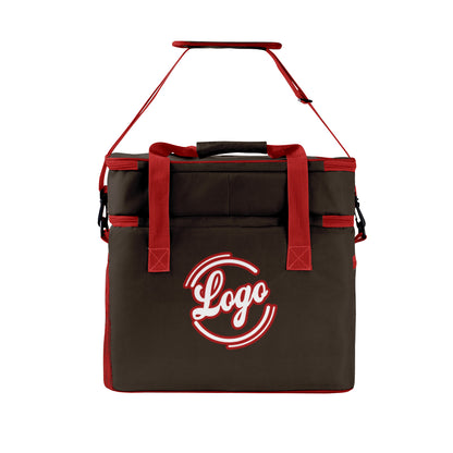 Maßgeschickerte Braun Rot vollflächig bedruckte isolierte Kühltasche mit Doppelwand Wasserdichte 600D Oxford Picknick-Tragetasche für Teamevents & Outdoor-Grillen