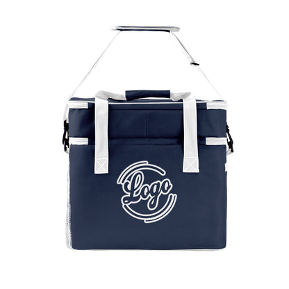 Maßgeschickerte Marine Weiß vollflächig bedruckte isolierte Kühltasche mit Doppelwand Wasserdichte 600D Oxford Picknick-Tragetasche für Teamevents & Outdoor-Grillen