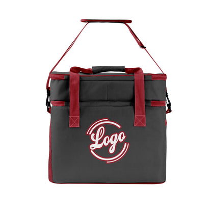 Maßgeschickerte Grau Rot vollflächig bedruckte isolierte Kühltasche mit Doppelwand Wasserdichte 600D Oxford Picknick-Tragetasche für Teamevents & Outdoor-Grillen