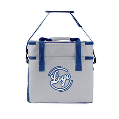 Maßgeschickerte Grau Dunkelblau vollflächig bedruckte isolierte Kühltasche mit Doppelwand Wasserdichte 600D Oxford Picknick-Tragetasche für Teamevents & Outdoor-Grillen