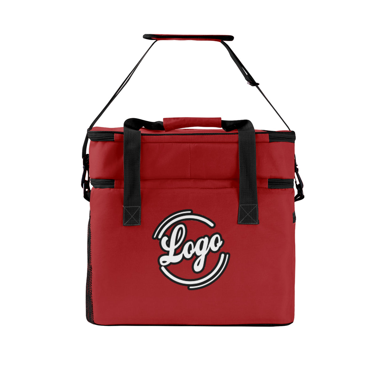 Maßgeschickerte Rot Schwarz vollflächig bedruckte isolierte Kühltasche mit Doppelwand Wasserdichte 600D Oxford Picknick-Tragetasche für Teamevents & Outdoor-Grillen