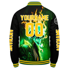 Maßgeschneiderte Grün Gelb Letterman Varsity Jacket Individuelle Stickerei Druck nach Ihrem Wunsch