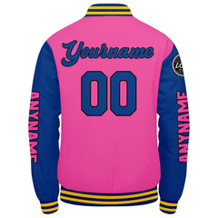 Maßgeschneiderte Rosa Königliches Gelb Letterman Varsity Jacket Individuelle Stickerei Druck nach Ihrem Wunsch