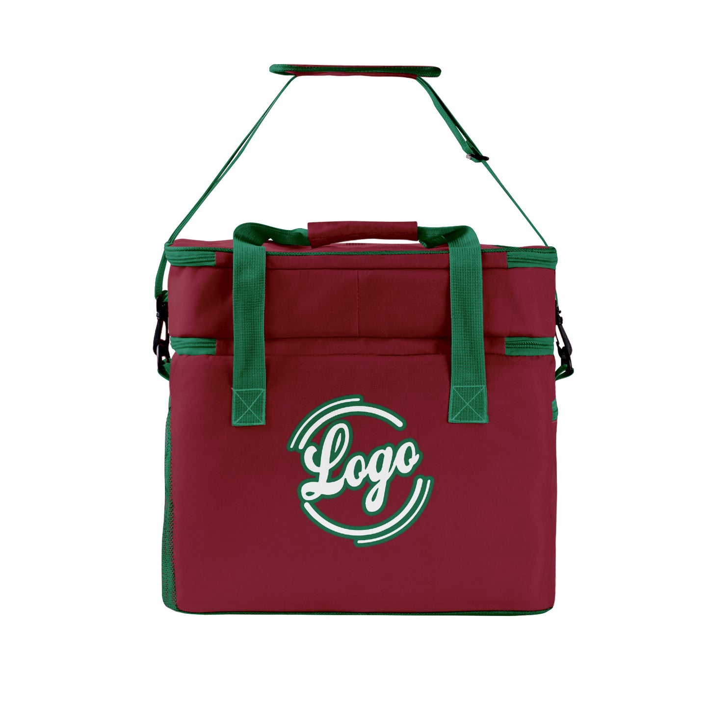 Maßgeschickerte Rot Grün vollflächig bedruckte isolierte Kühltasche mit Doppelwand Wasserdichte 600D Oxford Picknick-Tragetasche für Teamevents & Outdoor-Grillen