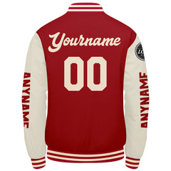 Maßgeschneiderte Rot Creme Letterman Varsity Jacket Individuelle Stickerei Druck nach Ihrem Wunsch