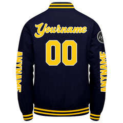 Maßgeschneiderte Marine Gelb Letterman Varsity Jacket Individuelle Stickerei Druck nach Ihrem Wunsch
