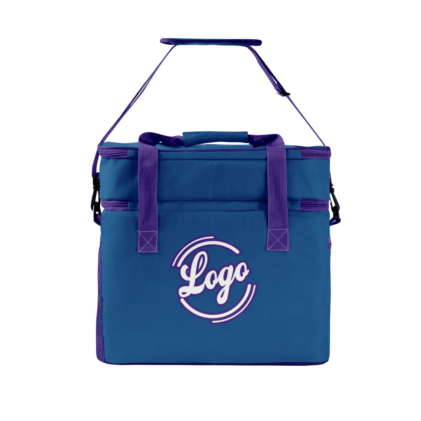 Maßgeschickerte Dunkelblau Lila vollflächig bedruckte isolierte Kühltasche mit Doppelwand Wasserdichte 600D Oxford Picknick-Tragetasche für Teamevents & Outdoor-Grillen