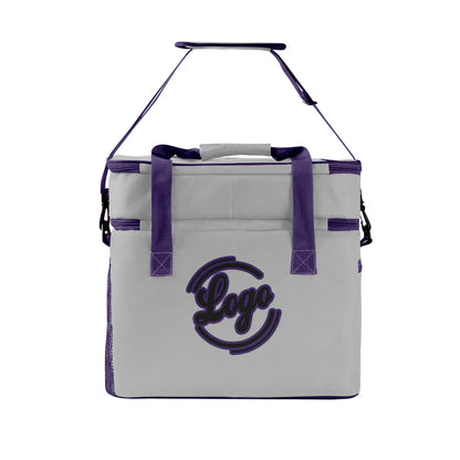 Maßgeschickerte Grau Lila vollflächig bedruckte isolierte Kühltasche mit Doppelwand Wasserdichte 600D Oxford Picknick-Tragetasche für Teamevents & Outdoor-Grillen