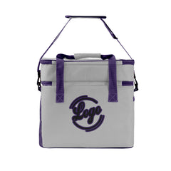 Maßgeschickerte Grau Lila vollflächig bedruckte isolierte Kühltasche mit Doppelwand Wasserdichte 600D Oxford Picknick-Tragetasche für Teamevents & Outdoor-Grillen