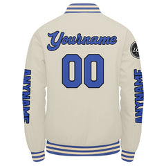 Maßgeschneiderte Cremeblau Letterman Varsity Jacket Individuelle Stickerei Druck nach Ihrem Wunsch