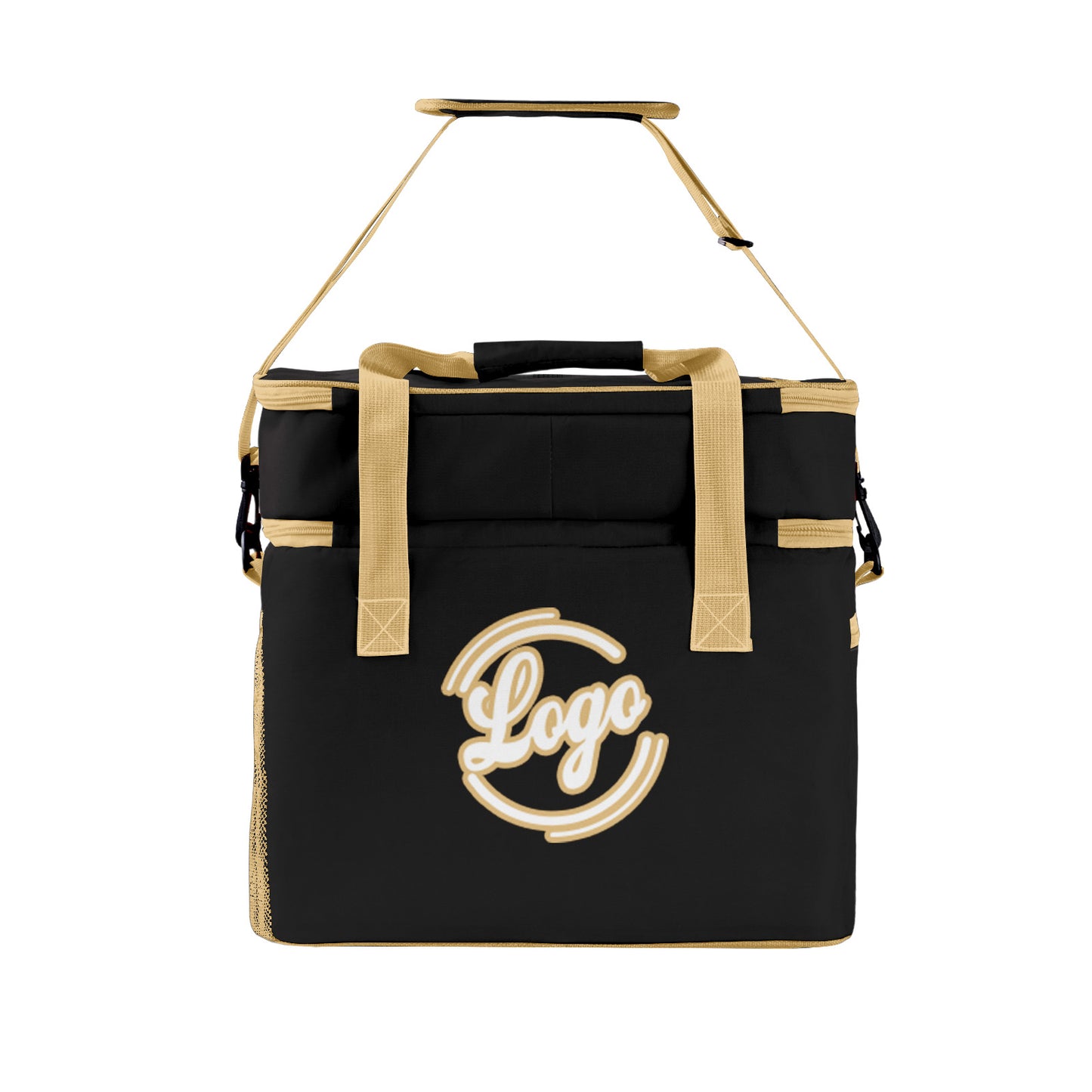 Maßgeschickerte  Schwarz Beige vollflächig bedruckte isolierte Kühltasche mit Doppelwand Wasserdichte 600D Oxford Picknick-Tragetasche für Teamevents & Outdoor-Grillen