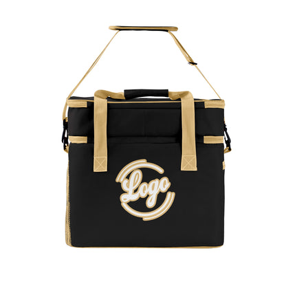 Maßgeschickerte  Schwarz Beige vollflächig bedruckte isolierte Kühltasche mit Doppelwand Wasserdichte 600D Oxford Picknick-Tragetasche für Teamevents & Outdoor-Grillen