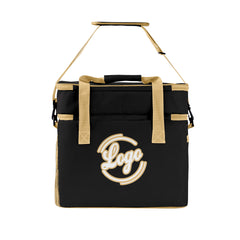 Maßgeschickerte  Schwarz Beige vollflächig bedruckte isolierte Kühltasche mit Doppelwand Wasserdichte 600D Oxford Picknick-Tragetasche für Teamevents & Outdoor-Grillen