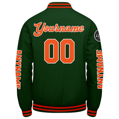 Maßgeschneiderte Dunkelgrün Orange Letterman Varsity Jacket Individuelle Stickerei Druck nach Ihrem Wunsch