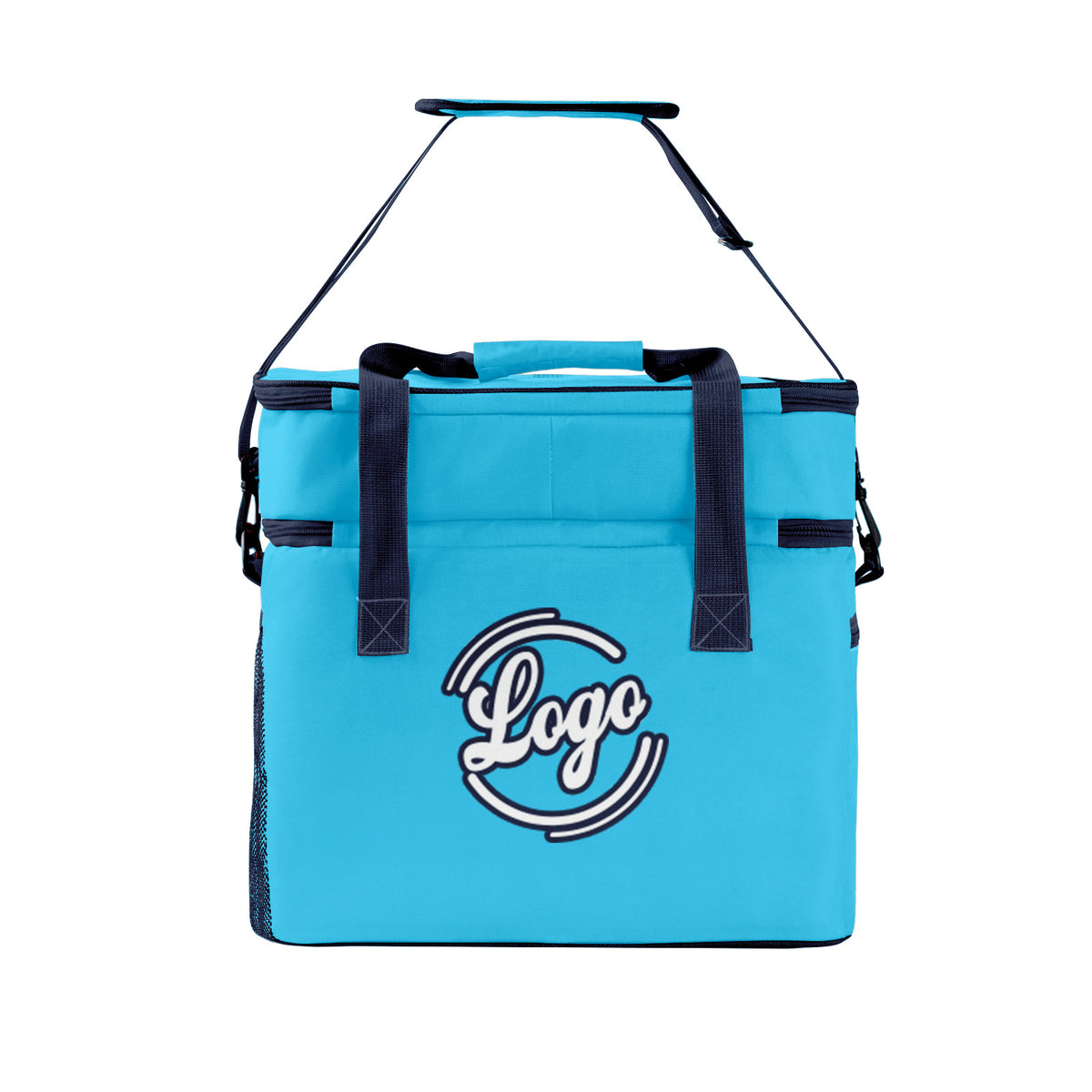 Maßgeschickerte Marineblau vollflächig bedruckte isolierte Kühltasche mit Doppelwand Wasserdichte 600D Oxford Picknick-Tragetasche für Teamevents & Outdoor-Grillen