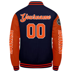 Maßgeschneiderte Marine Orange Letterman Varsity Jacket Individuelle Stickerei Druck nach Ihrem Wunsch