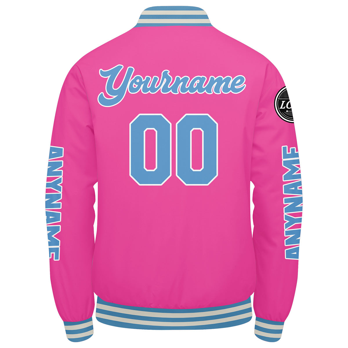 Maßgeschneiderte Rosa Letterman Varsity Jacket Individuelle Stickerei Druck nach Ihrem Wunsch