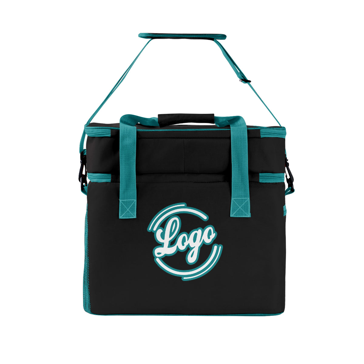 Maßgeschickerte Schwarz Cyan vollflächig bedruckte isolierte Kühltasche mit Doppelwand Wasserdichte 600D Oxford Picknick-Tragetasche für Teamevents & Outdoor-Grillen