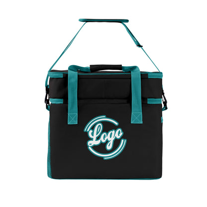 Maßgeschickerte Schwarz Cyan vollflächig bedruckte isolierte Kühltasche mit Doppelwand Wasserdichte 600D Oxford Picknick-Tragetasche für Teamevents & Outdoor-Grillen