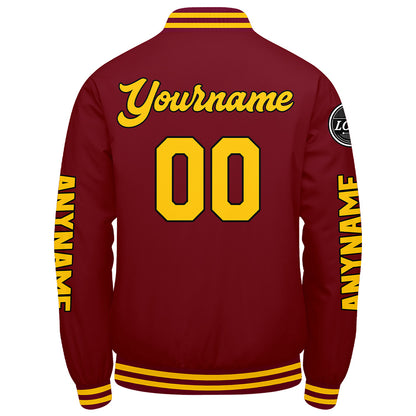 Maßgeschneiderte Crimson Gelb Letterman Varsity Jacket Individuelle Stickerei Druck nach Ihrem Wunsch