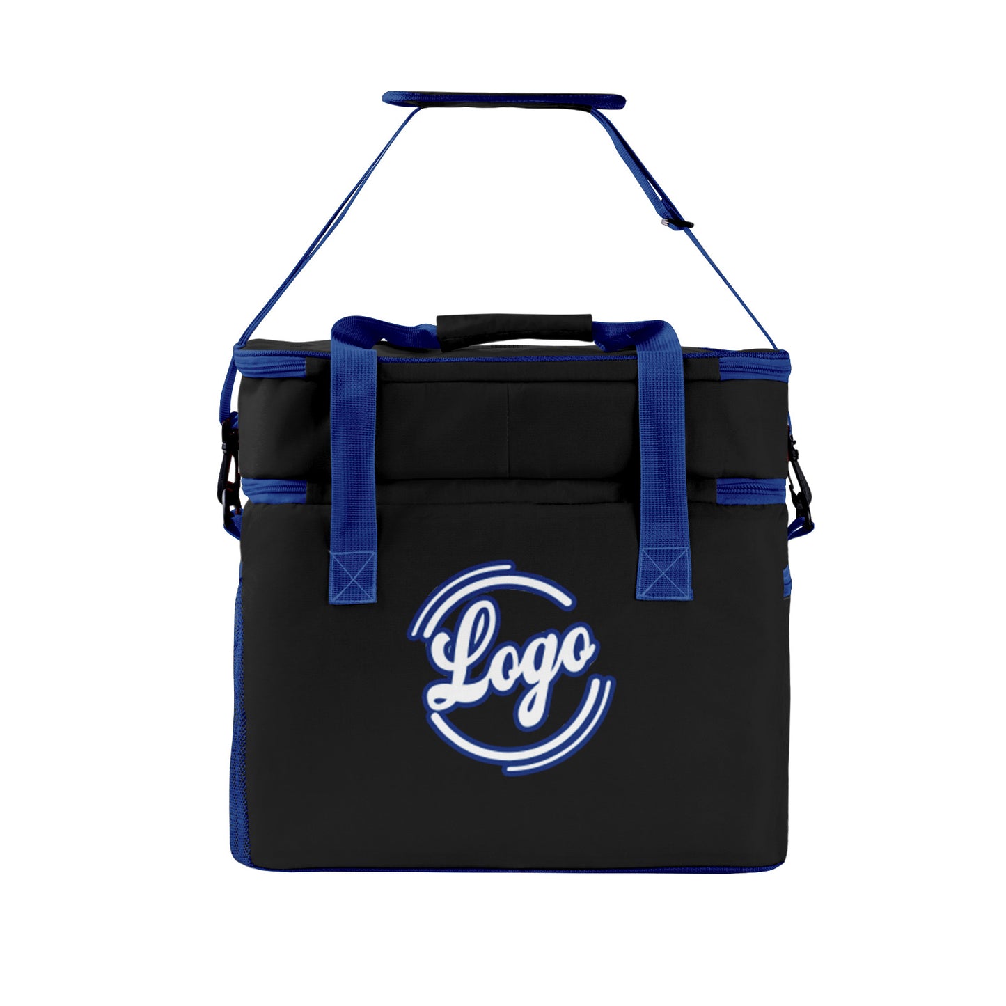 Maßgeschickerte Schwarz Dunkelblau vollflächig bedruckte isolierte Kühltasche mit Doppelwand Wasserdichte 600D Oxford Picknick-Tragetasche für Teamevents & Outdoor-Grillen