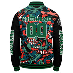 Maßgeschneiderte Grün Orange Letterman Varsity Jacket Individuelle Stickerei Druck nach Ihrem Wunsch