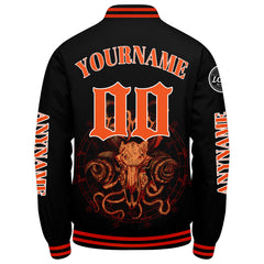 Maßgeschneiderte Orange Letterman Varsity Jacket Individuelle Stickerei Druck nach Ihrem Wunsch