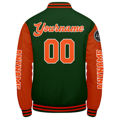 Maßgeschneiderte Dunkelgrün Orange Letterman Varsity Jacket Individuelle Stickerei Druck nach Ihrem Wunsch