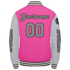Maßgeschneiderte Rosa Grau Letterman Varsity Jacket Individuelle Stickerei Druck nach Ihrem Wunsch